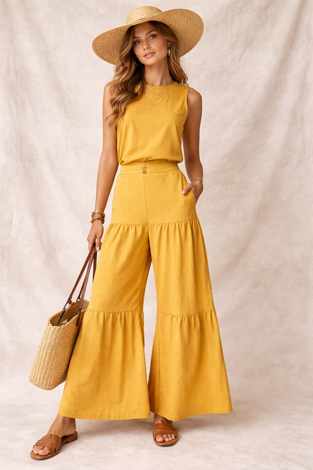 Trousers 2pcs Set Top Mustard Yellow Lightweight Size 12 14