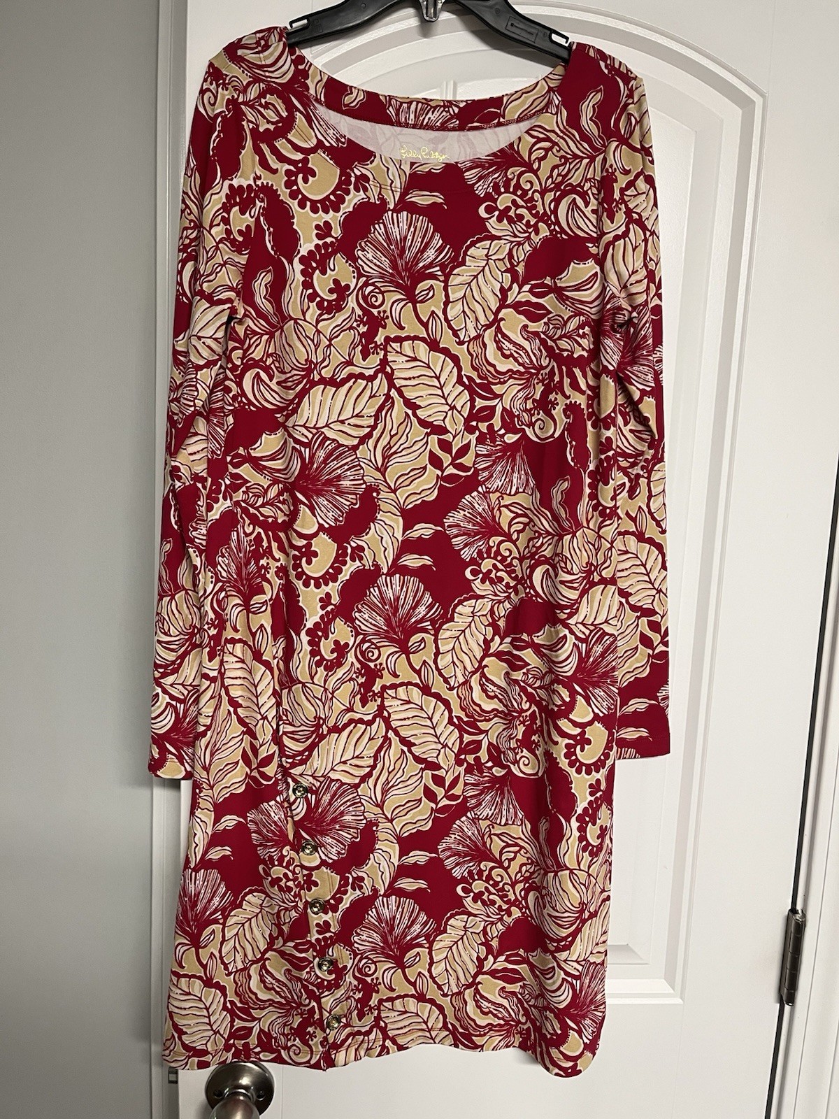 Lilly Pulitzer Beautiful Floral Shift Dress MIDI Sz S 34 Bust Rayon Stretch EUC