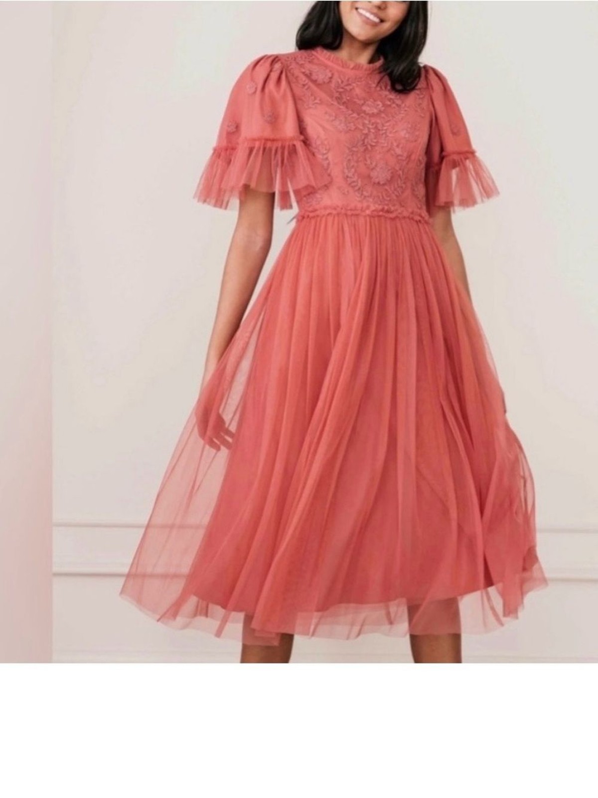JessaKae Juliette Midi Dress in Raspberry Pink Tulle with Embroidered Details 1x