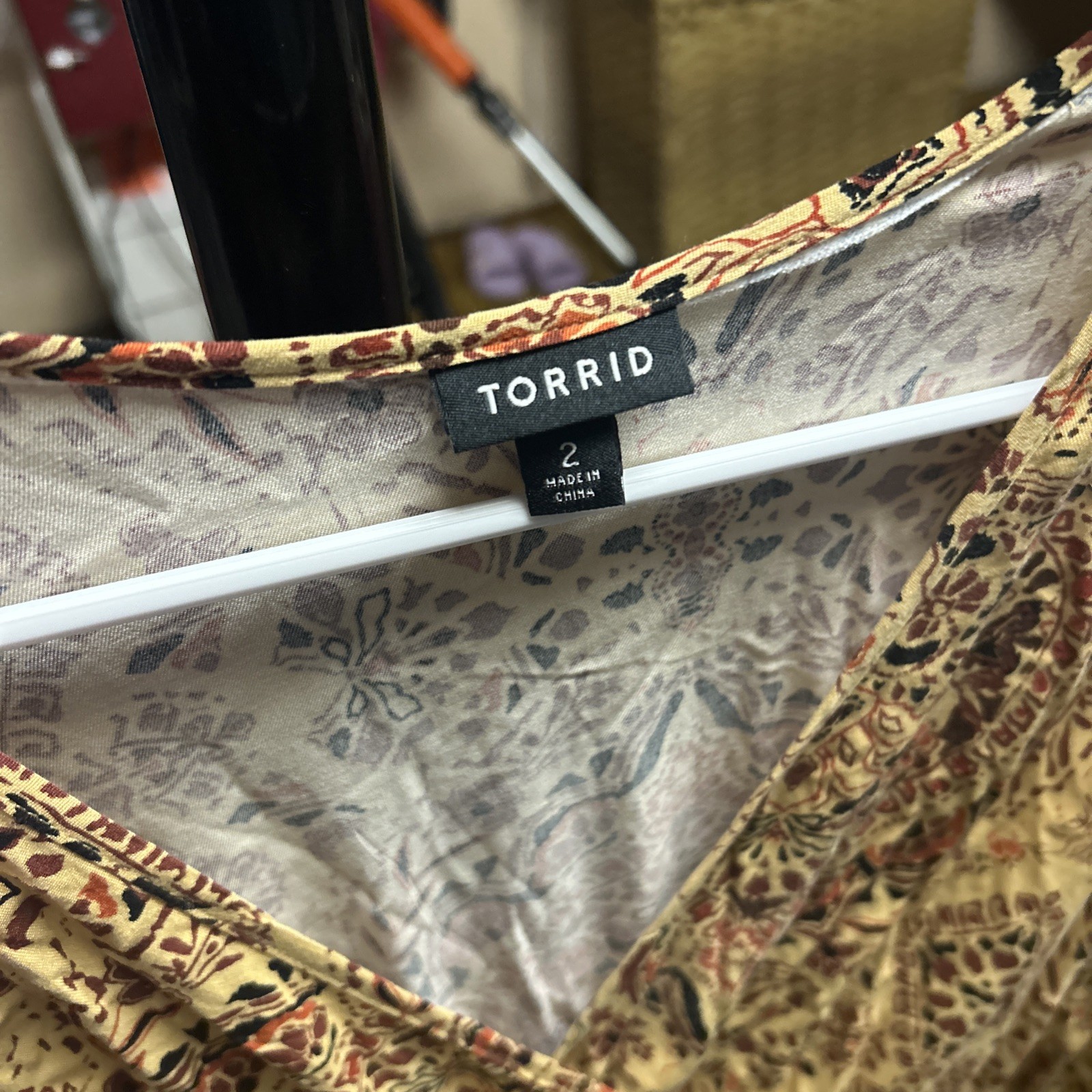 Torrid Beige Brown Paisley Wrap Dress Long Sleeve V-Neck Smocked Knee 2