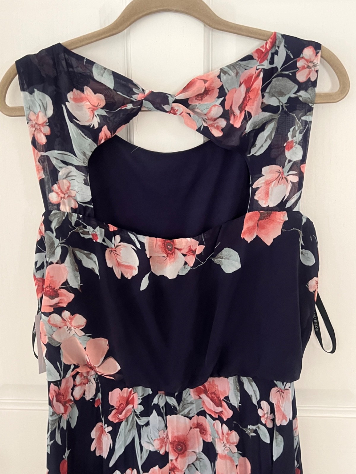 & NWT! Bisou Bisou Michelle Bohbot Size 14 Long Dress Maxi Navy Rose Aqua Floral