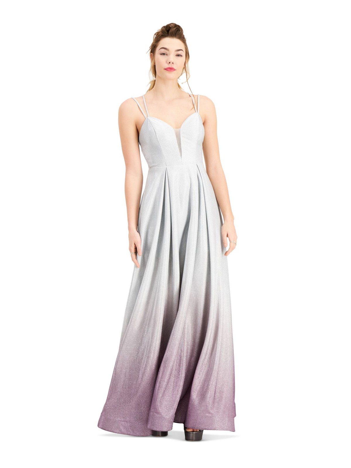 B DARLIN Womens Fit + Flare Dress Silver Spaghetti Strap Formal Juniors 56