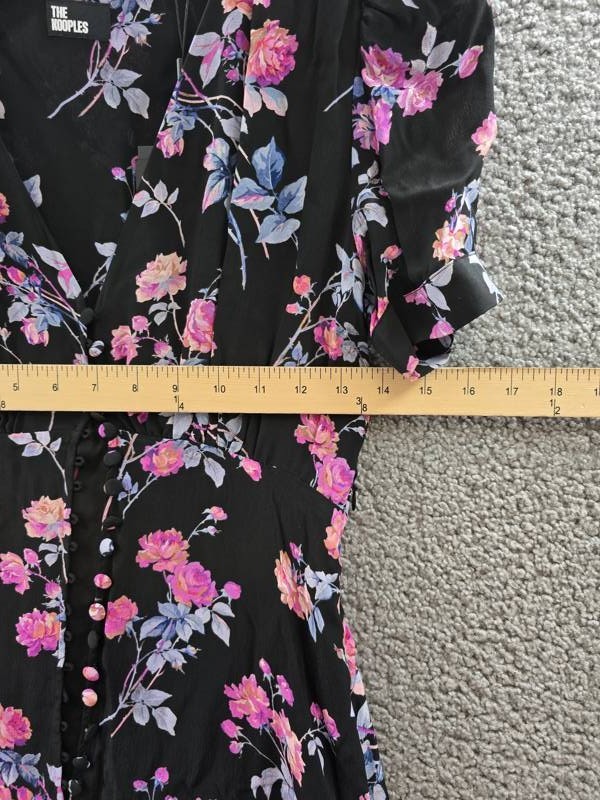 The Kooples Midi V-Neck Short Sleeve Dress Women’s EU 0 Black/Pink Floral
