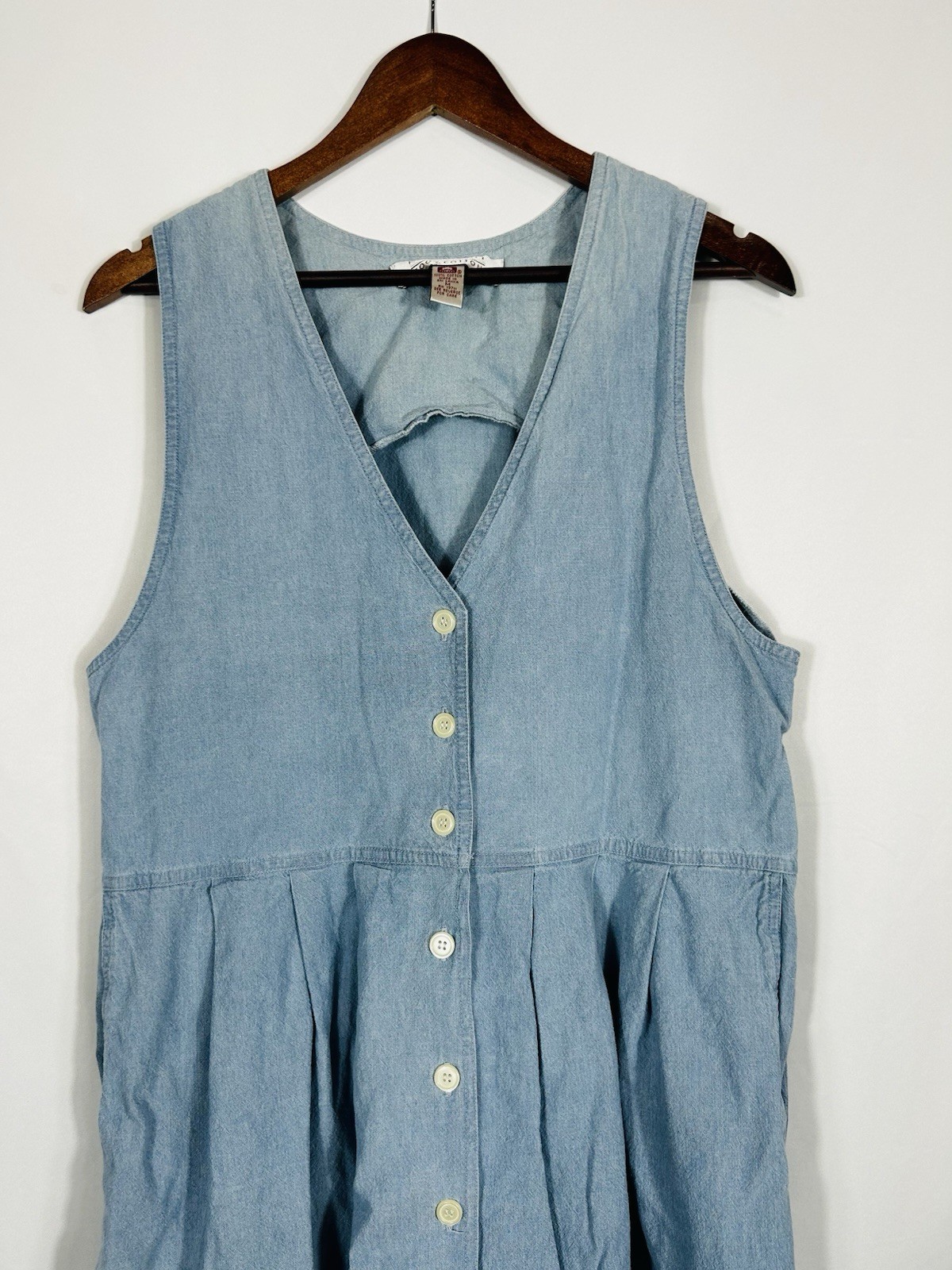 VTG Country Cottage Button Front Overall Jumper Dress Denim Prairie Peasant – M