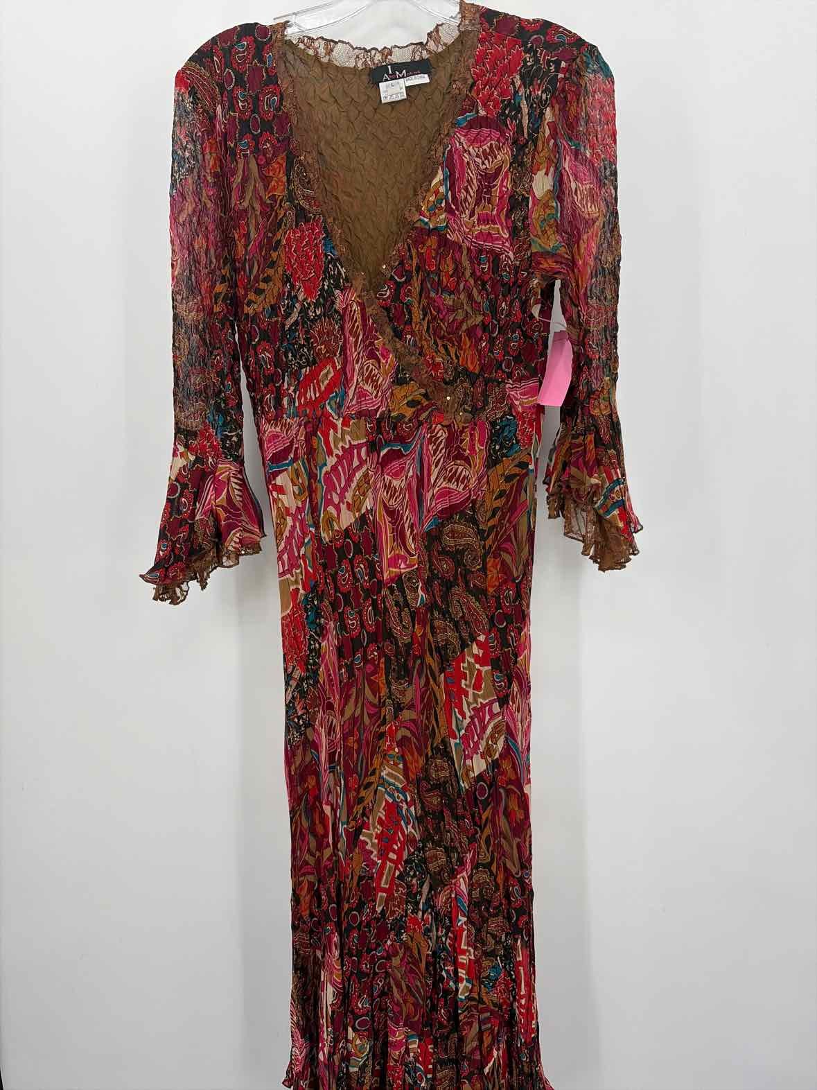 Pre-Owned Alberto Makali Pink Size Large Maxi Long Sleeve Dress
