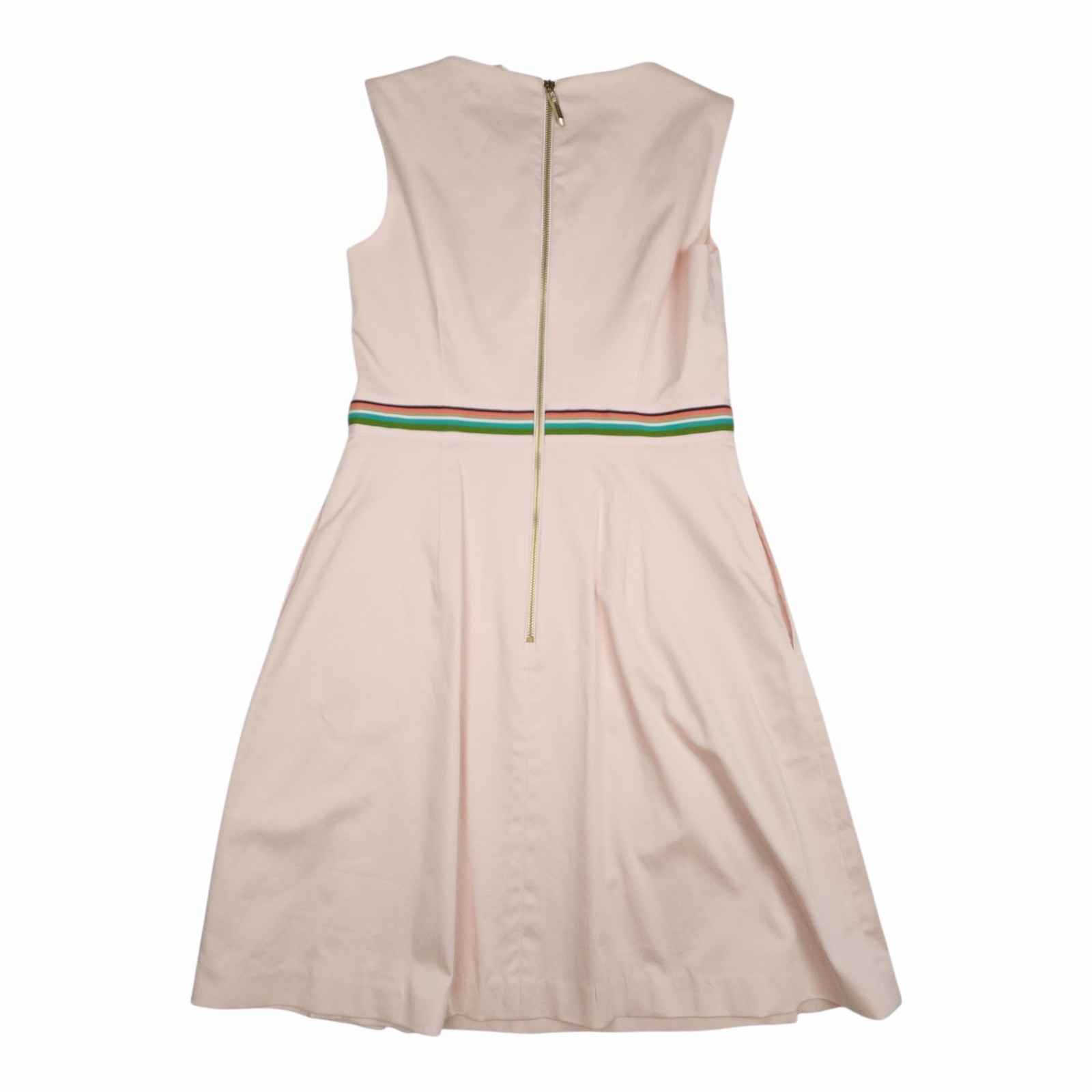 Ted Baker Dress Size 2 Pink Sleeveless Striped Waist Pleated A-Line Mini Chic