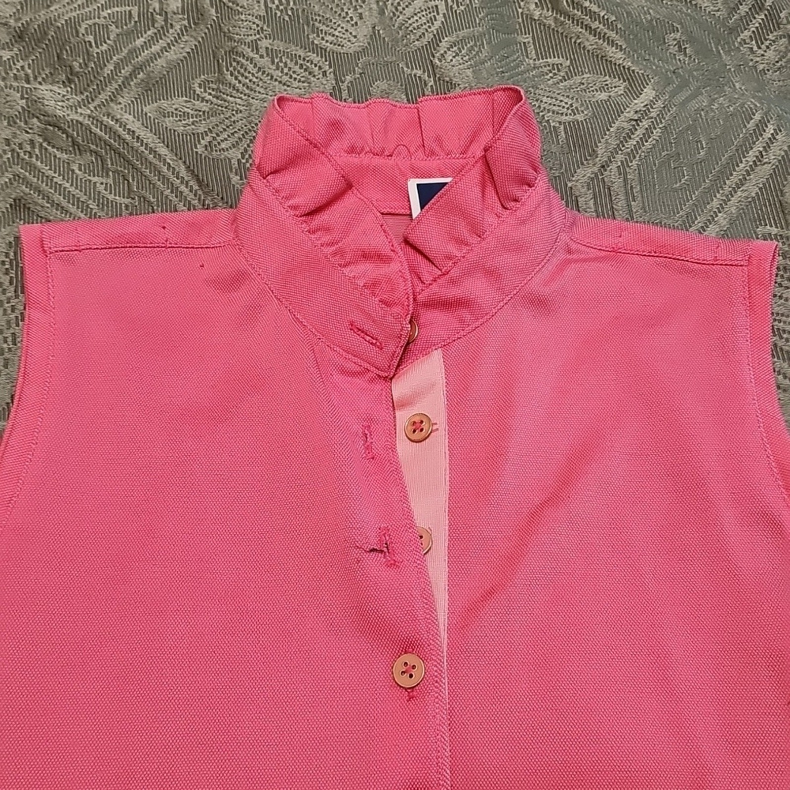 Peter Millar NWT Stand Up Ruffle Collar Coral 5 Button Dress With Back Pocket
