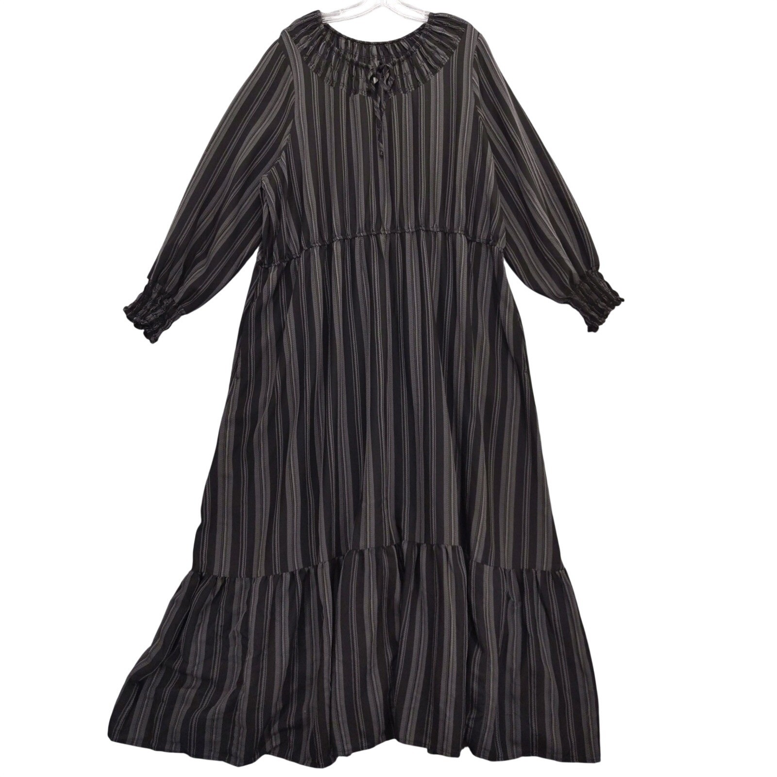 Terra & Sky 2X Womens Maxi Dress Striped Long Sleeve Ruffle Neck Tiered