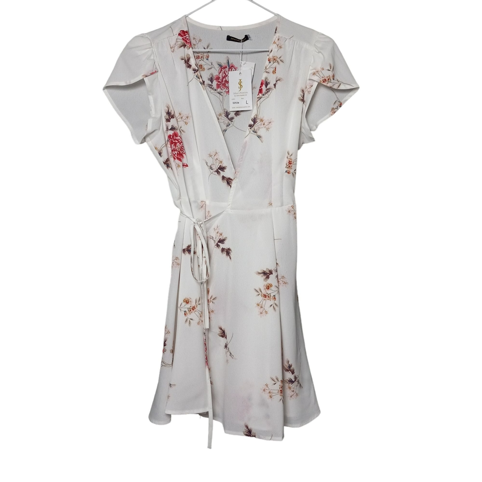 Jahan’s Premium Dress Womens Large Floral White Beach Floral Summer V Neck NWT