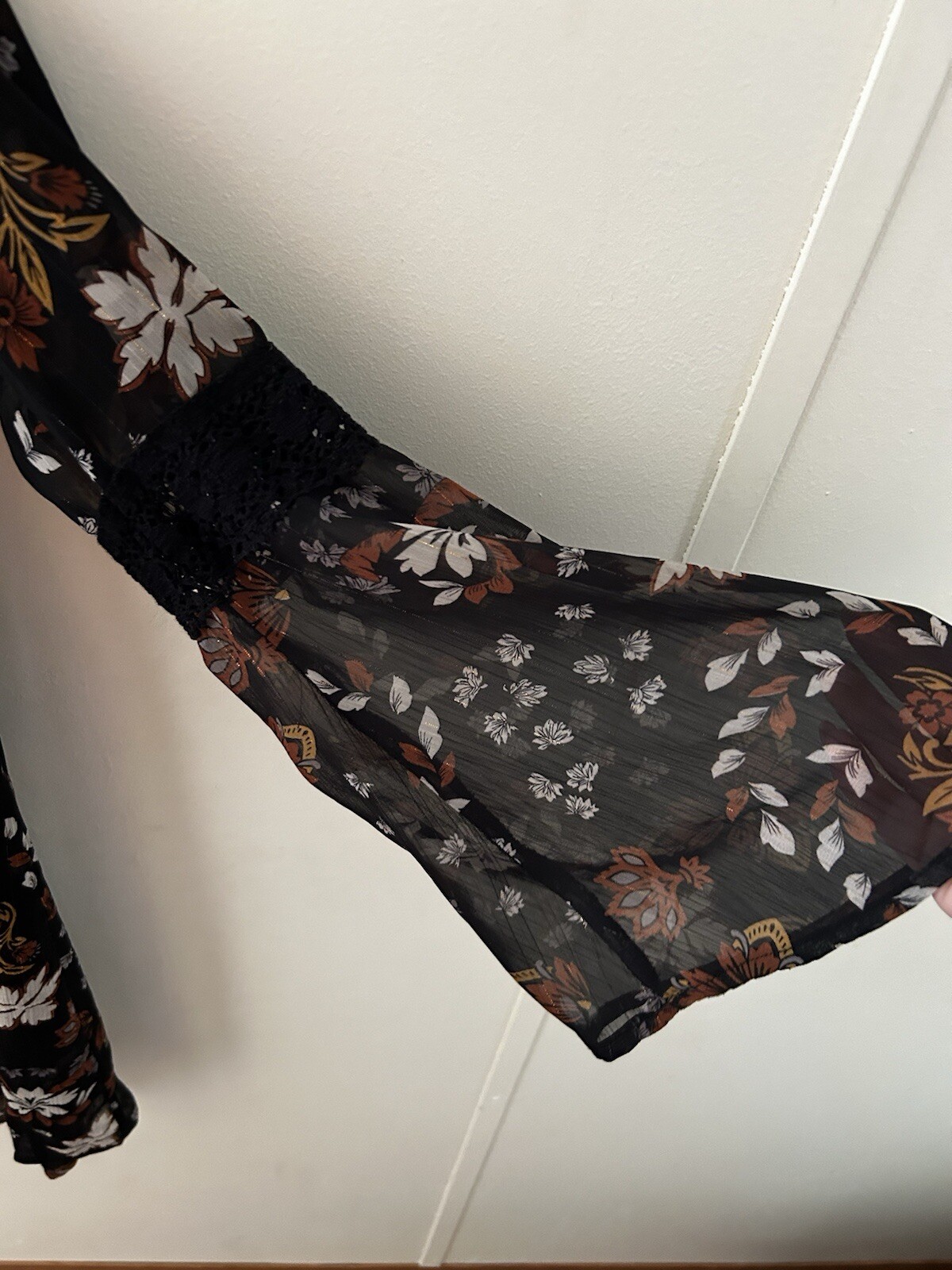 Knox Rose Boutique Small Black Floral Tunic Mini Dress Boho Peasant Sheer Flowy