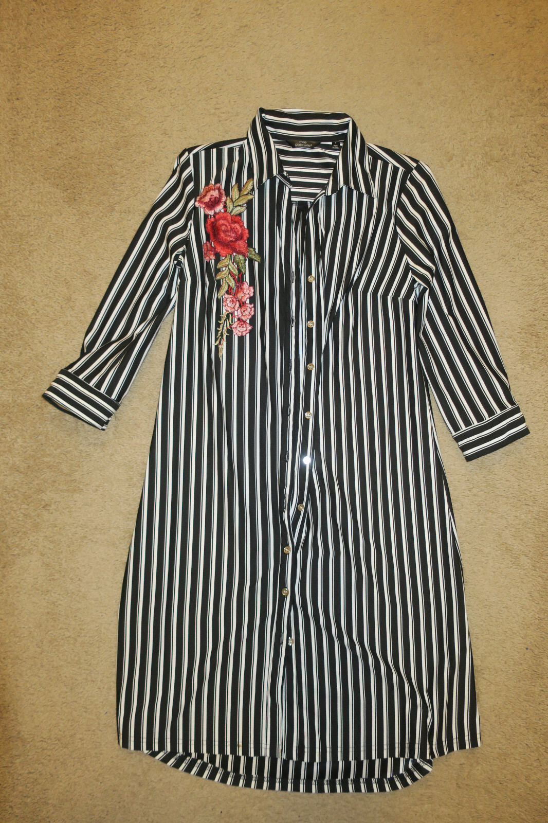 S 6❤️ MILE GABRIELLE ❤️ MIDI 35″ Length SHIRT Dress Fancy STRIPED Sleeve NO BELT