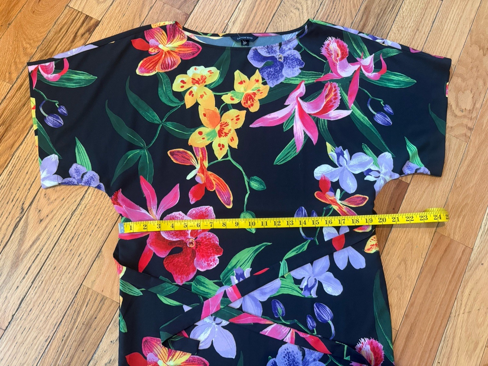 Lands’ End Black Multicolored Floral Dress Short Sleeve Womens Size S (6-8) NWOT