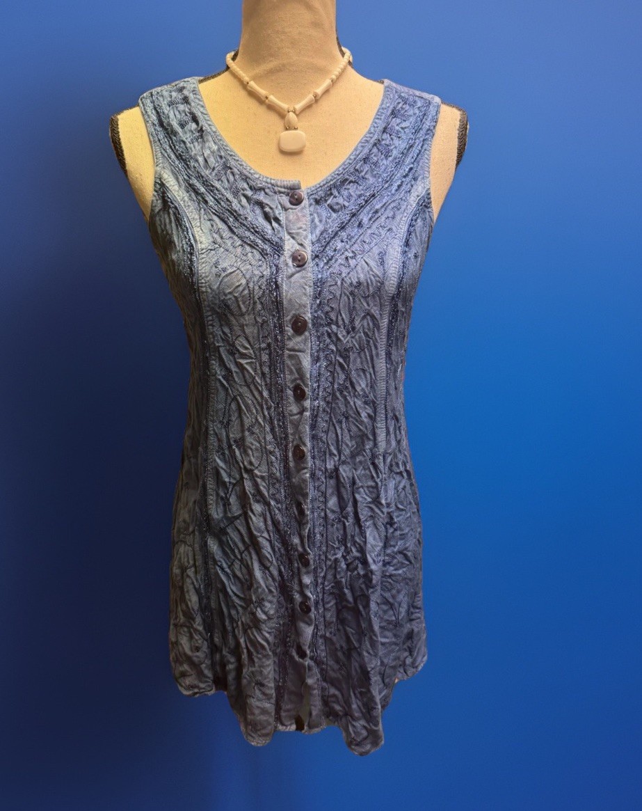 Y2K Whimsygoth Vintage My Choice Shift Midi Sleeveless Dress Boho XL Blue