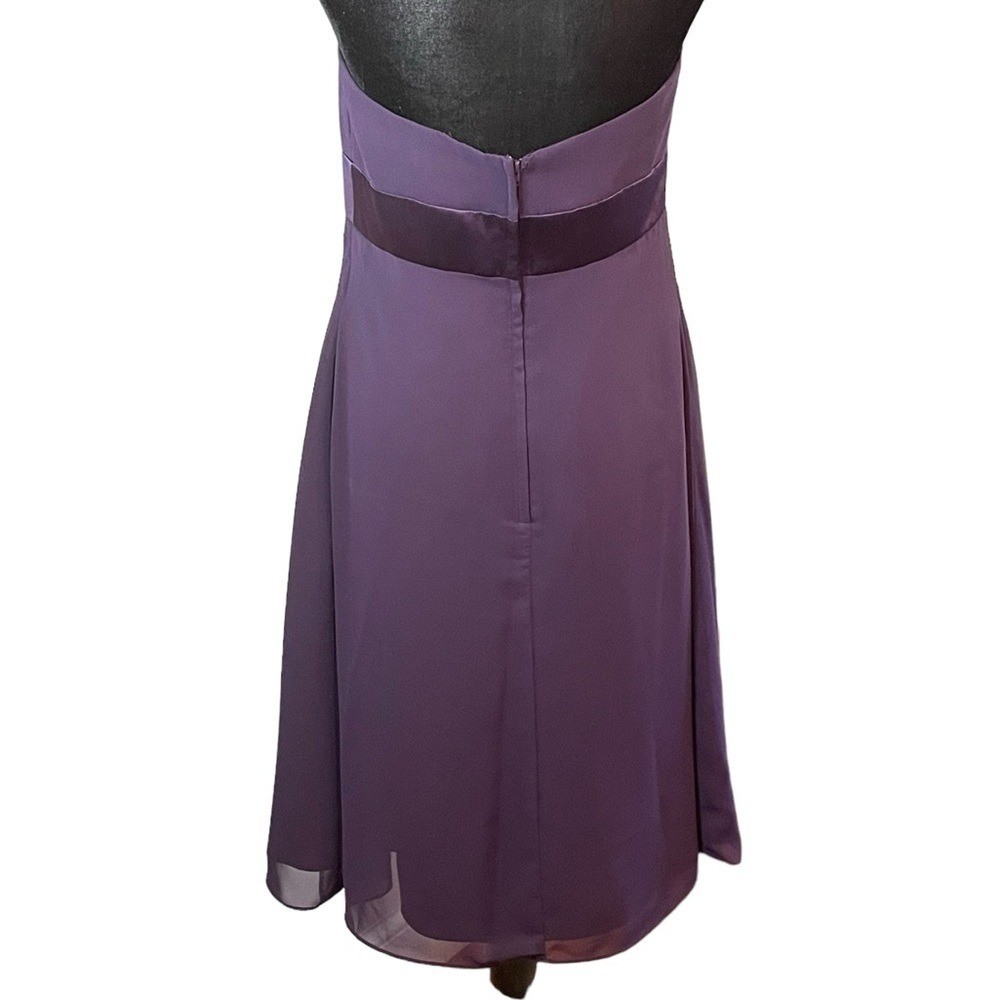 Alfred Angelo semi strapless formal knee length dress, eggplant color, size 10