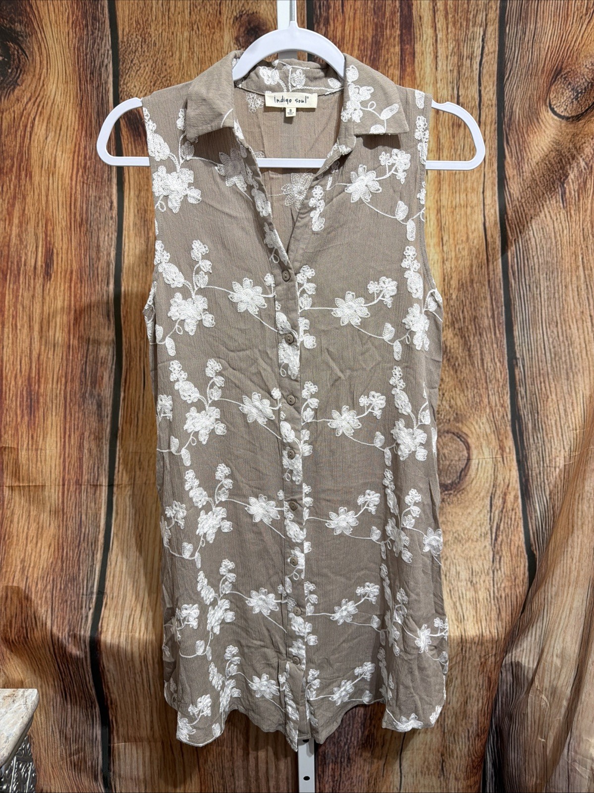 Indigo Soul Button Embroidered Sleeveless Dress Size Small D-31