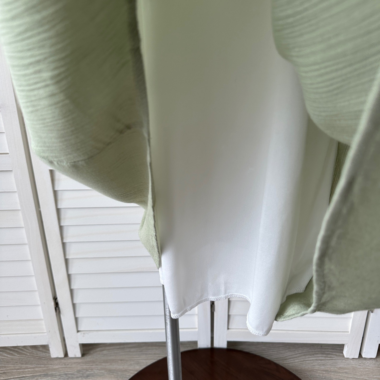 New Stevie Hender Green Crinkle V Neck Dress Short Sleeve Cottagecore Size L
