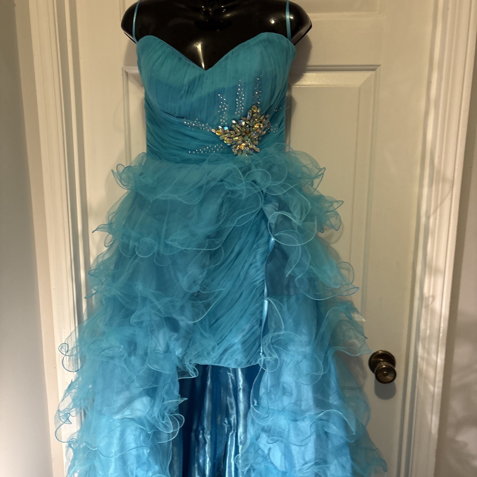 Cassandra Stone For Mac Dougal Size 10 WOW! Peacock Blue Ruffles Ruffles High&Lo