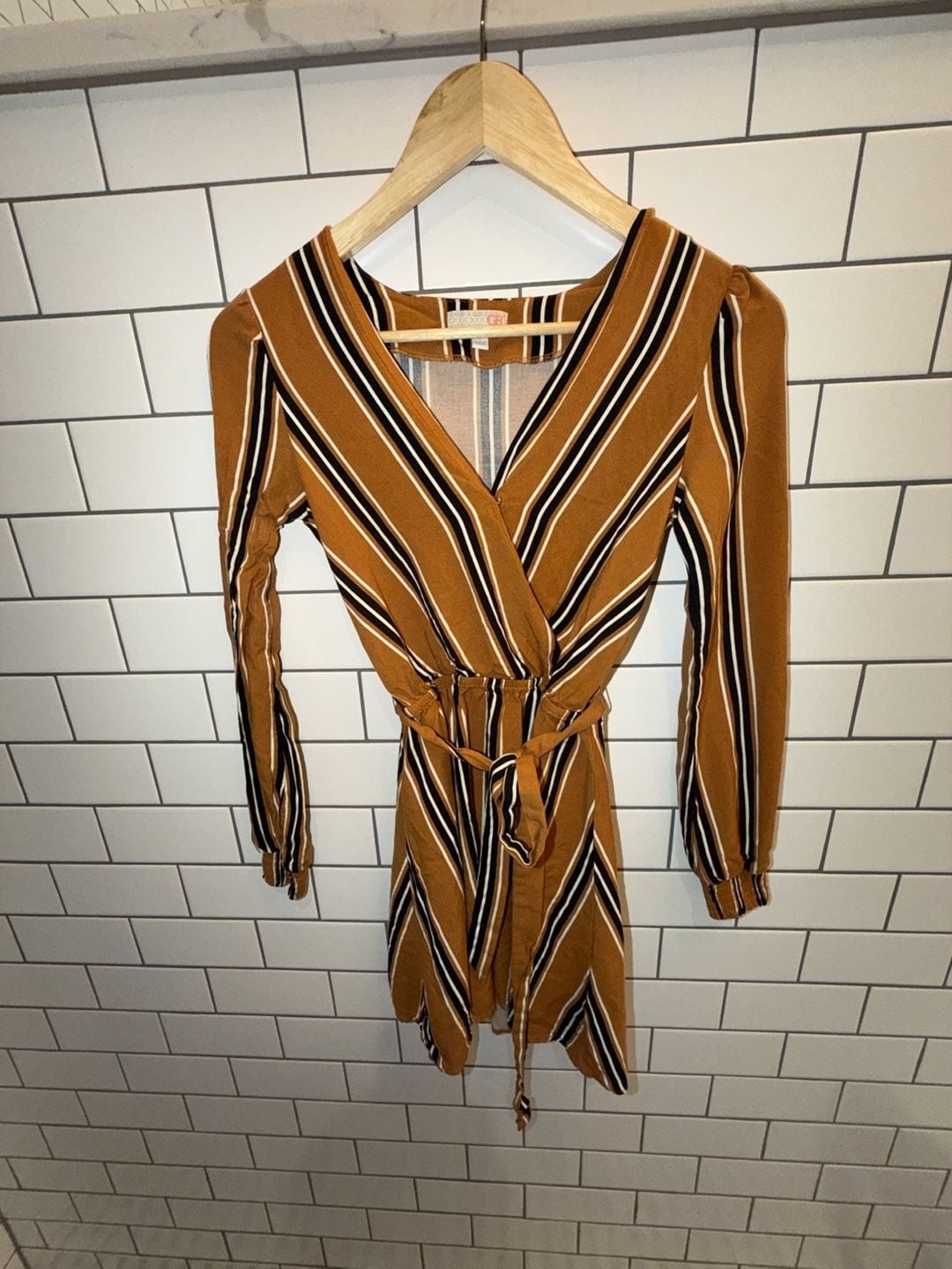 GB Women’s Long Sleeve Striped Faux Wrap Dress
