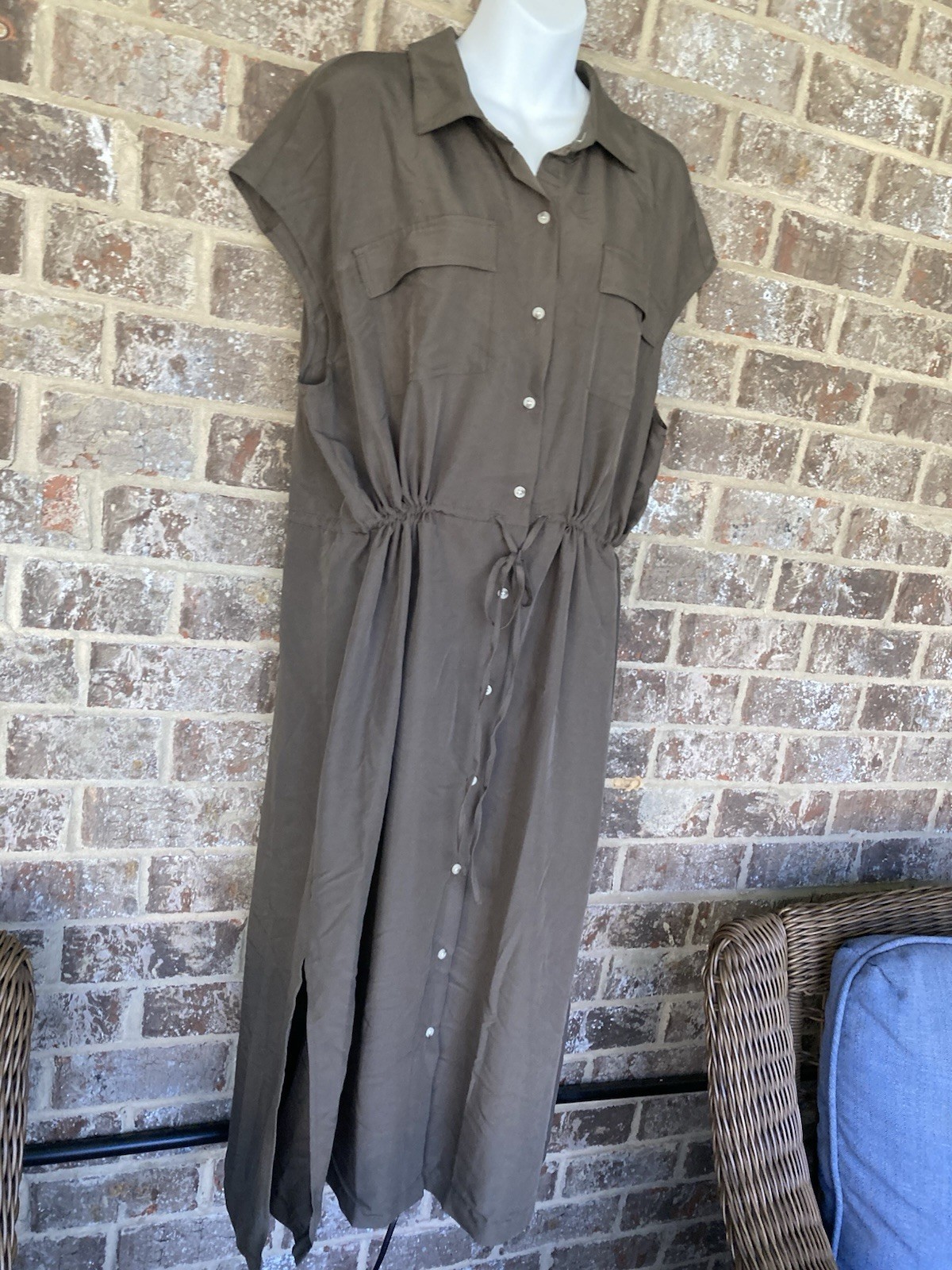 Old Navy Women’s Waist-Defined Utility Midi Green Shirt Dress Size XL NWT