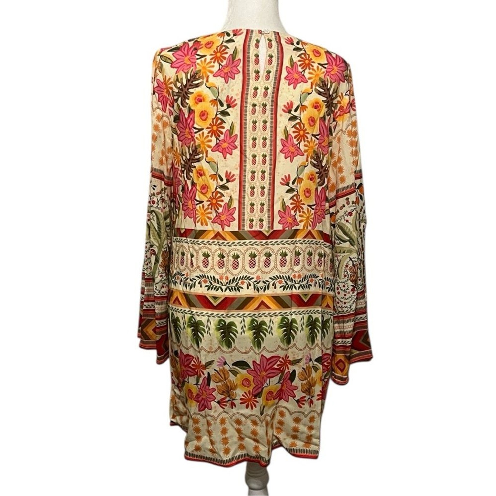NWT Celina Moon Floral Boho Tunic Dress Bell Sleeve Pockets Large Resort