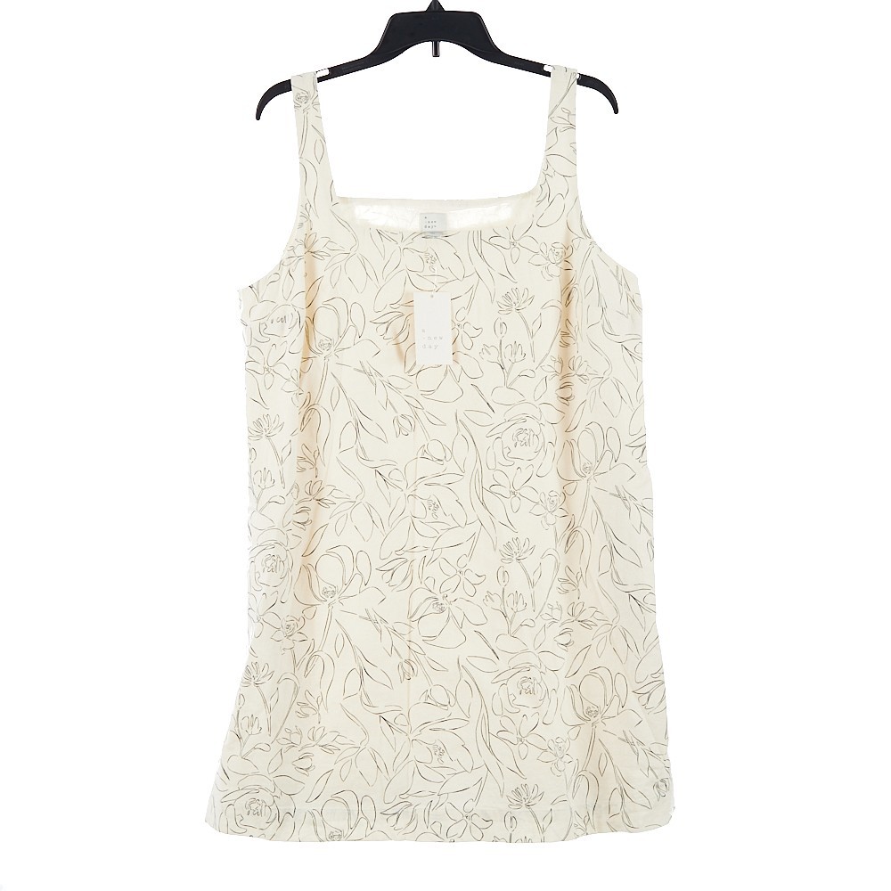 A New Day Womens Linen Blend Tank Mini Shift Dress XL Ivory Beachy Vacation