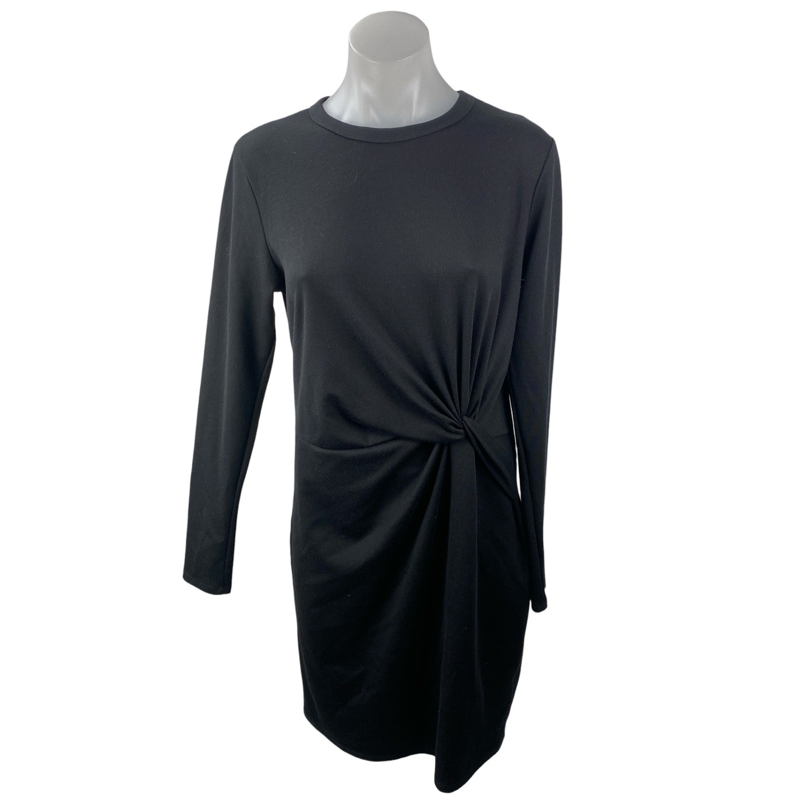 NEW Socialite Women’s Black Twist Front Long Sleeve Mini T-Shirt Bodycon Dress L