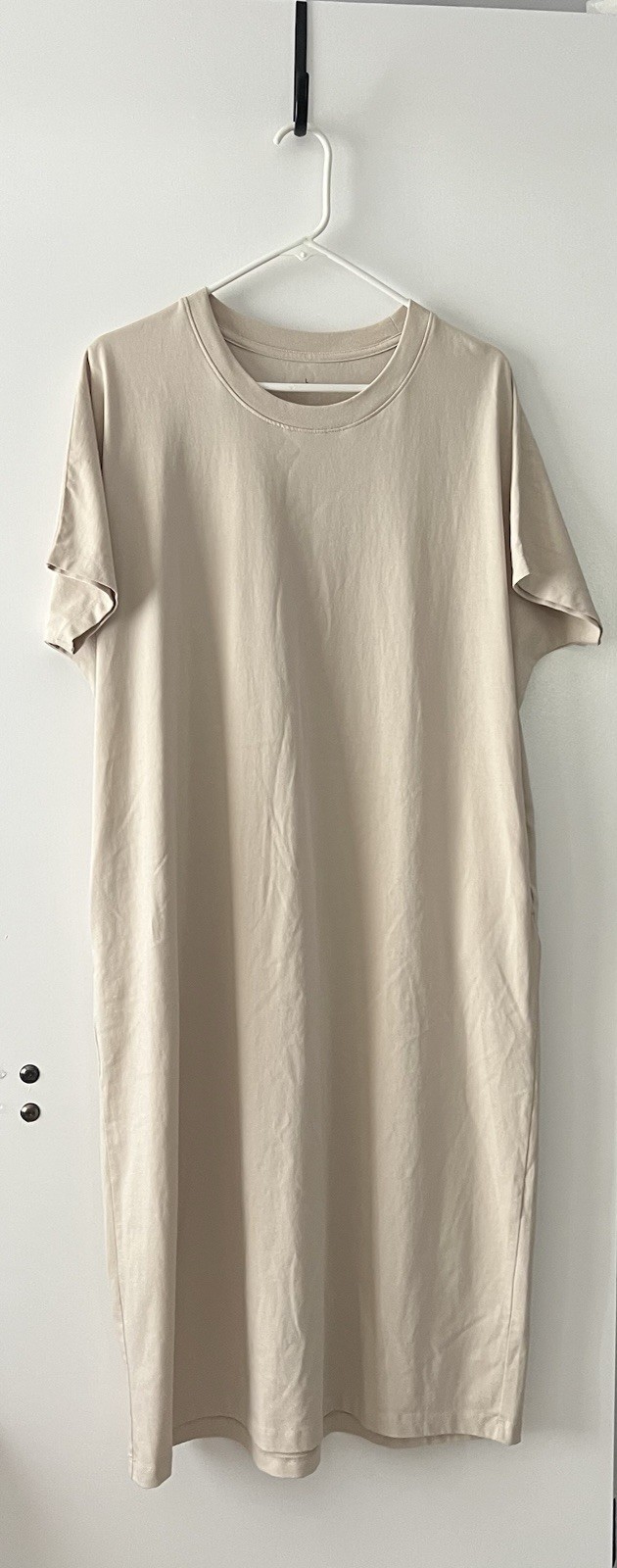 MUJI Cool Touch UV Cut Oversized Dolman Midi Dress Women L Beige NWOT