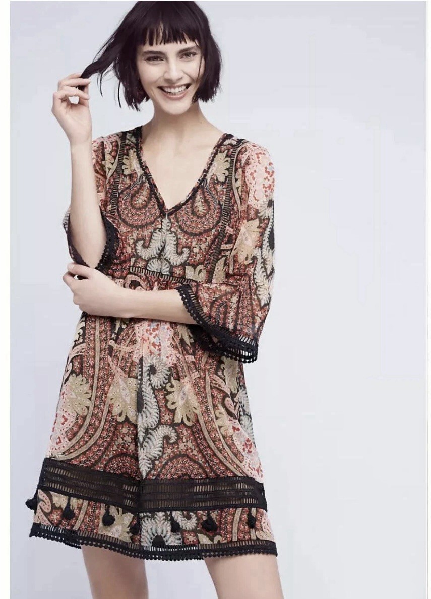 Anthropologie Ranna Gill Women’s Joss Kimono Dress Mini Paisley Boho Festival 4