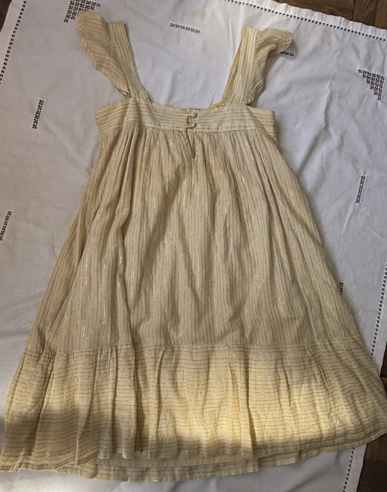 Vintage APC Madras Women’s Striped Square Neck Ruffle Hem Knee Dress. Size L.