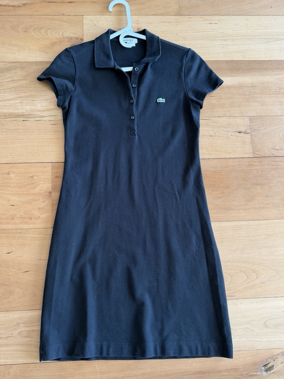 Lacoste Women’s Black Piqué Polo Dress Short Sleeve Logo Button MPN 4811L Sz 36