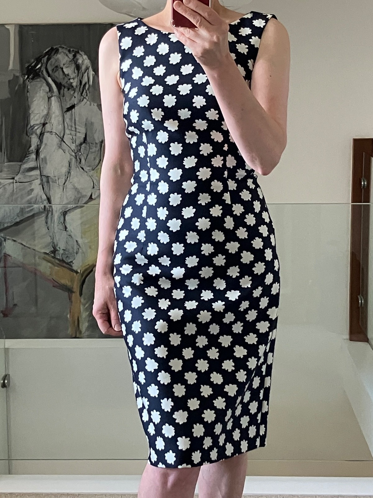 Hobbs Adele Pencil Dress Navy/Ivory Floral Silk/Wool Size XS