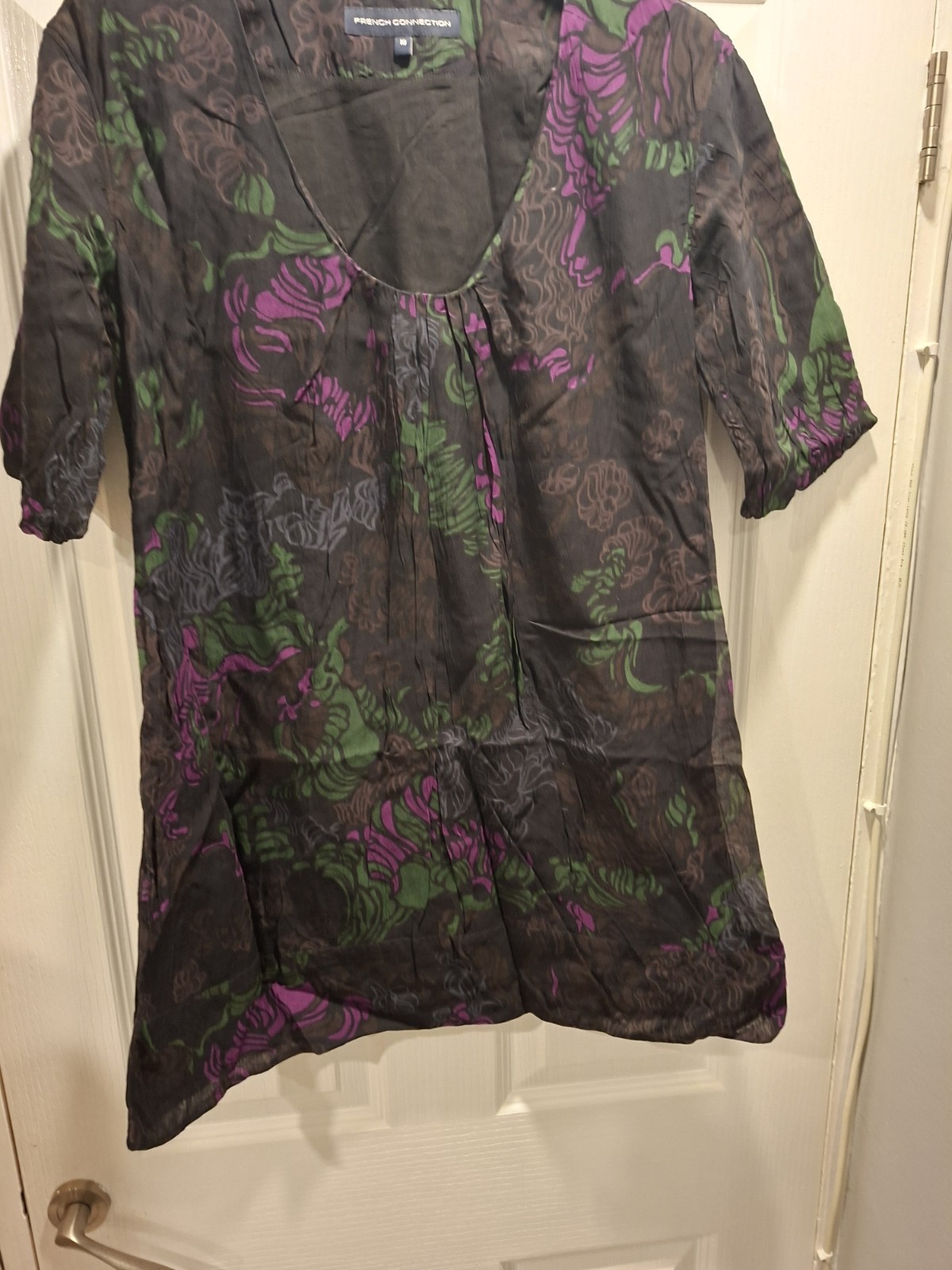 FRENCH CONNECTION Womens Modal Bubble Hem Floral Shift Mini Dress Shirt Blouse