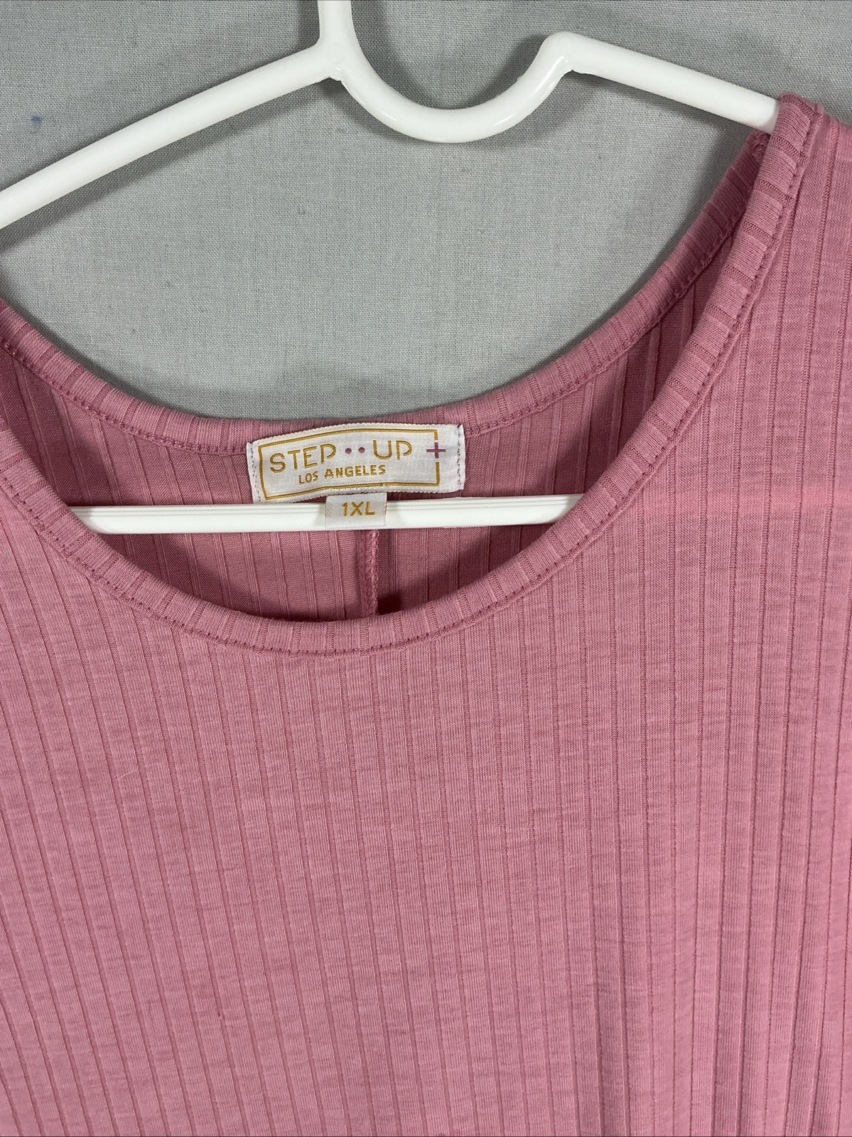 Step Up+ 1XL Pink Ribbed Cold Shoulder Sleeve Swing Dress
