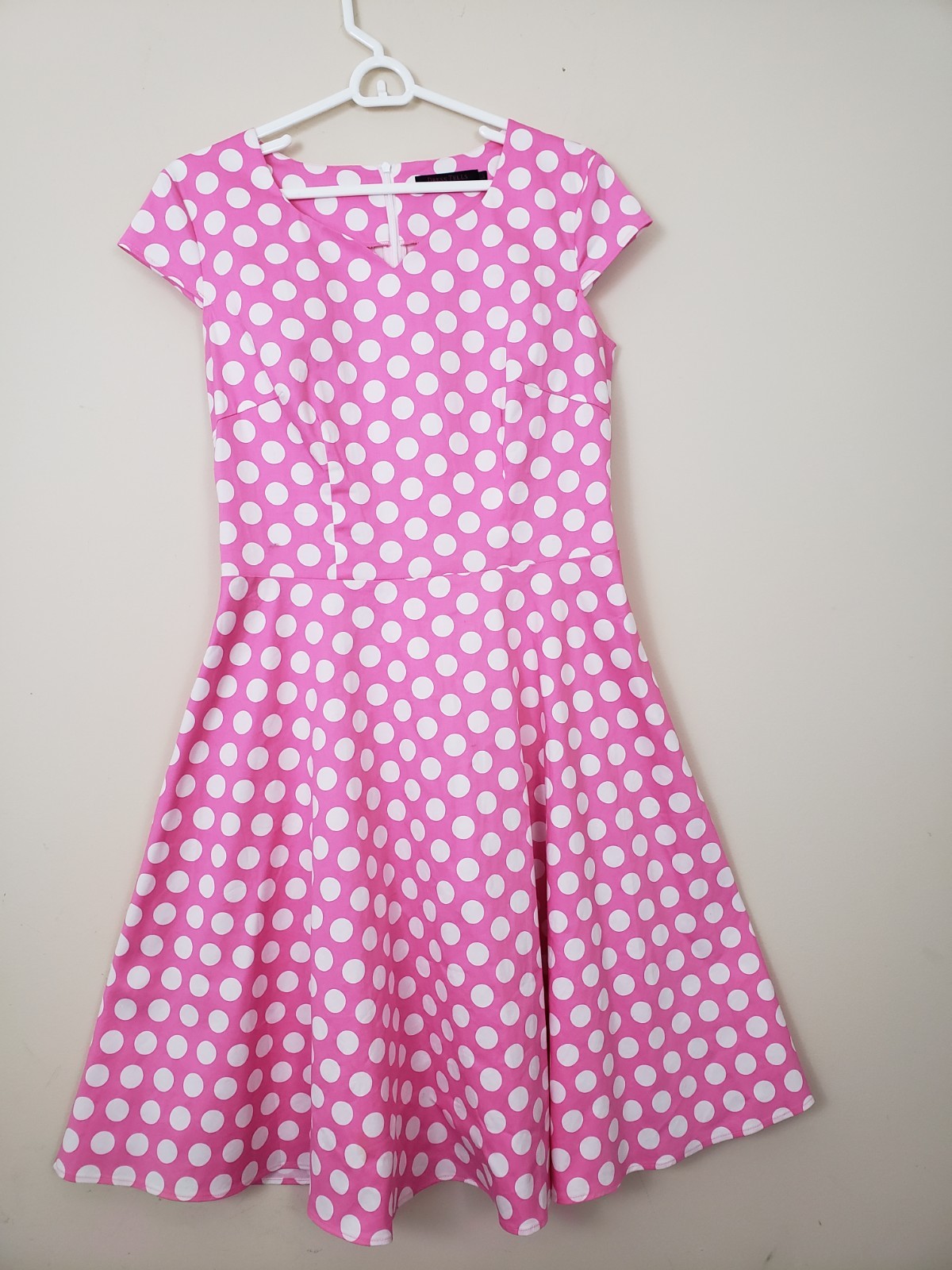 Y2K Dress Tells Womens L Pink Polka Dot Barbiecore Bubblegum Rockabilly Princess