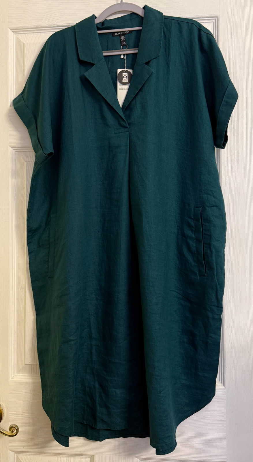 NWT $248 Eileen Fisher Aegean Organic Linen Notch Collar Dress XL