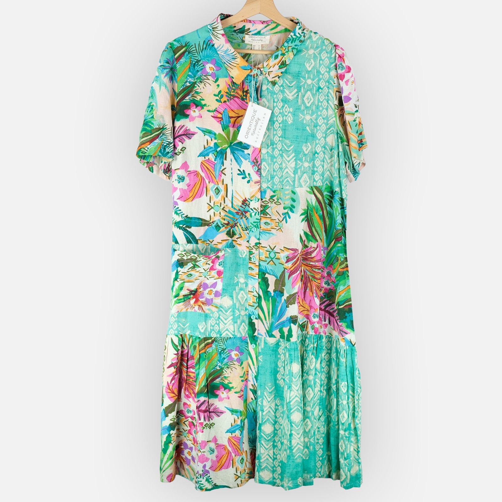 Orientique Collared Patchwork Midi Dress HANALEI Print (#91001) Size US M/ UK 14