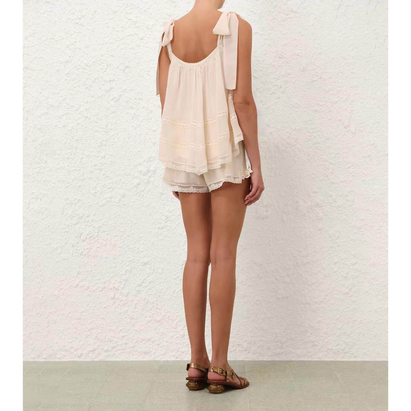 NWT Zimmermann Cream Lace Patchwork Cami Top Shorts Set Women