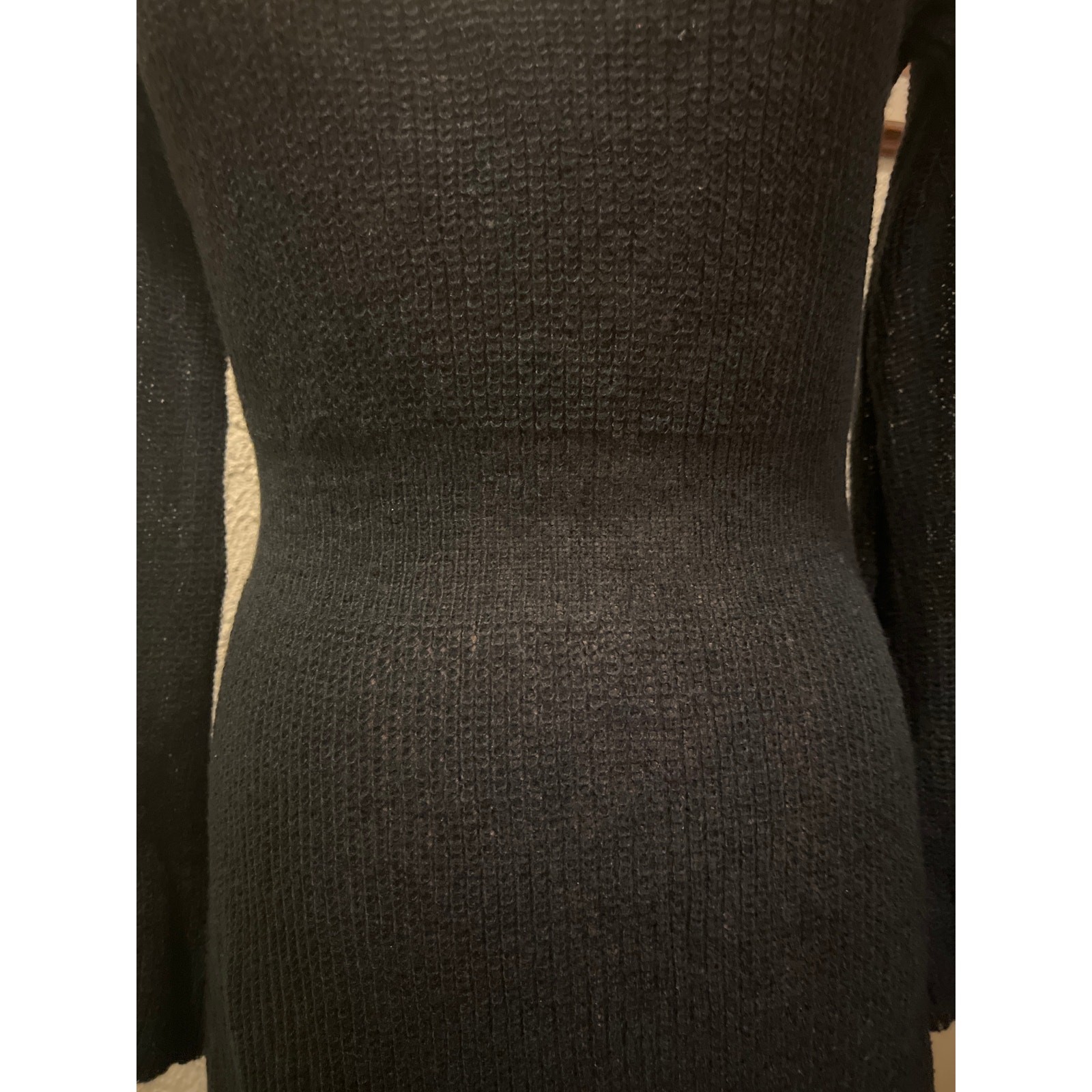 Knit Mix Semi Sheer Lightweight Long Sleeve V-Neck Knit Dress Black NWT Size XL