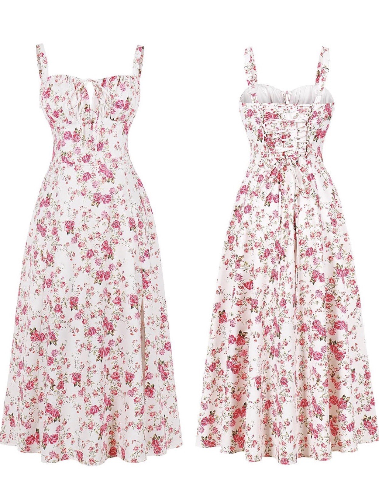 Women Floral Corset Dress, Boho Summer Spaghetti Straps Square Neck
