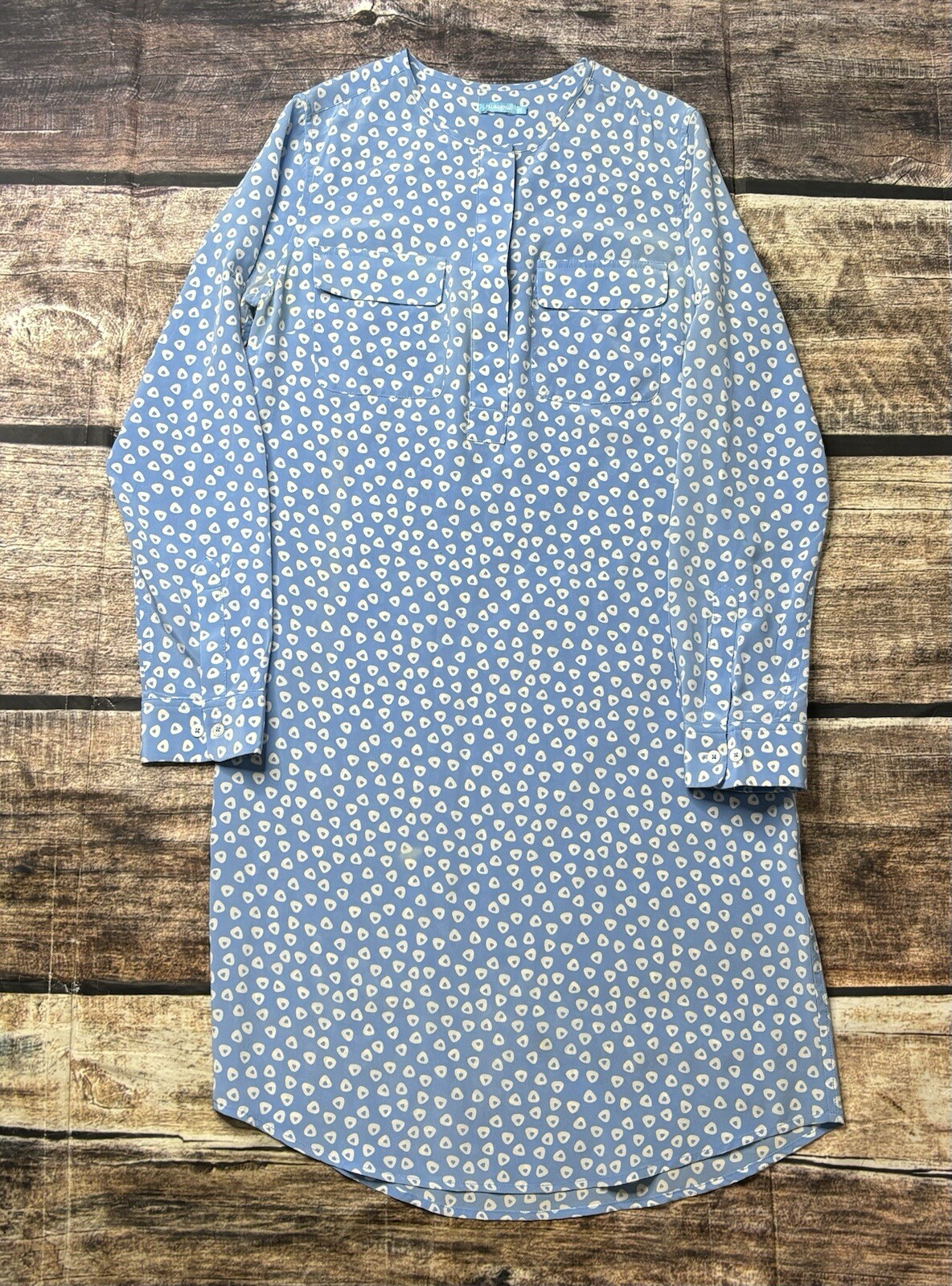 J. Mclaughlin Silk Dress Women’s XS Polka Dot 1/2 Button Blue *No Tie*