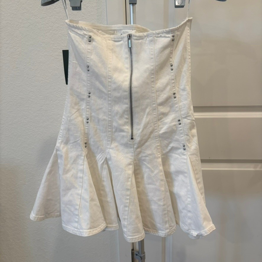 Wild Fable White Denim Strapless Mini Dress Studded Corset Style Size M NWT