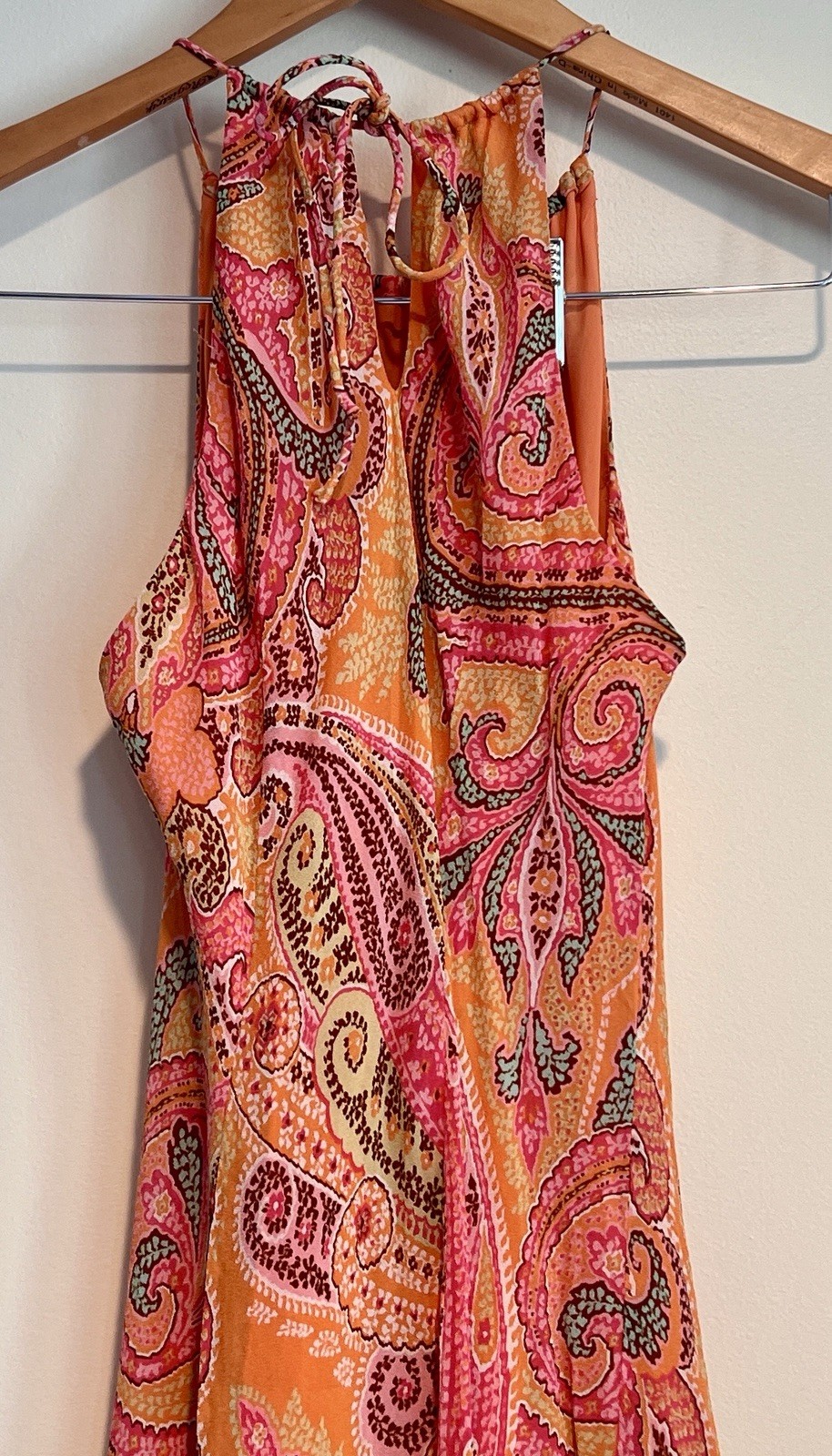 Ann Taylor Halter Silk Midi Dress Sz 2 Paisley Boho Y2k Summer Wedding Tropical