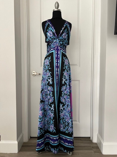 Vintage Rubbery Ducky Productions Paisley Print Scarf Maxi Dress Sz. Medium