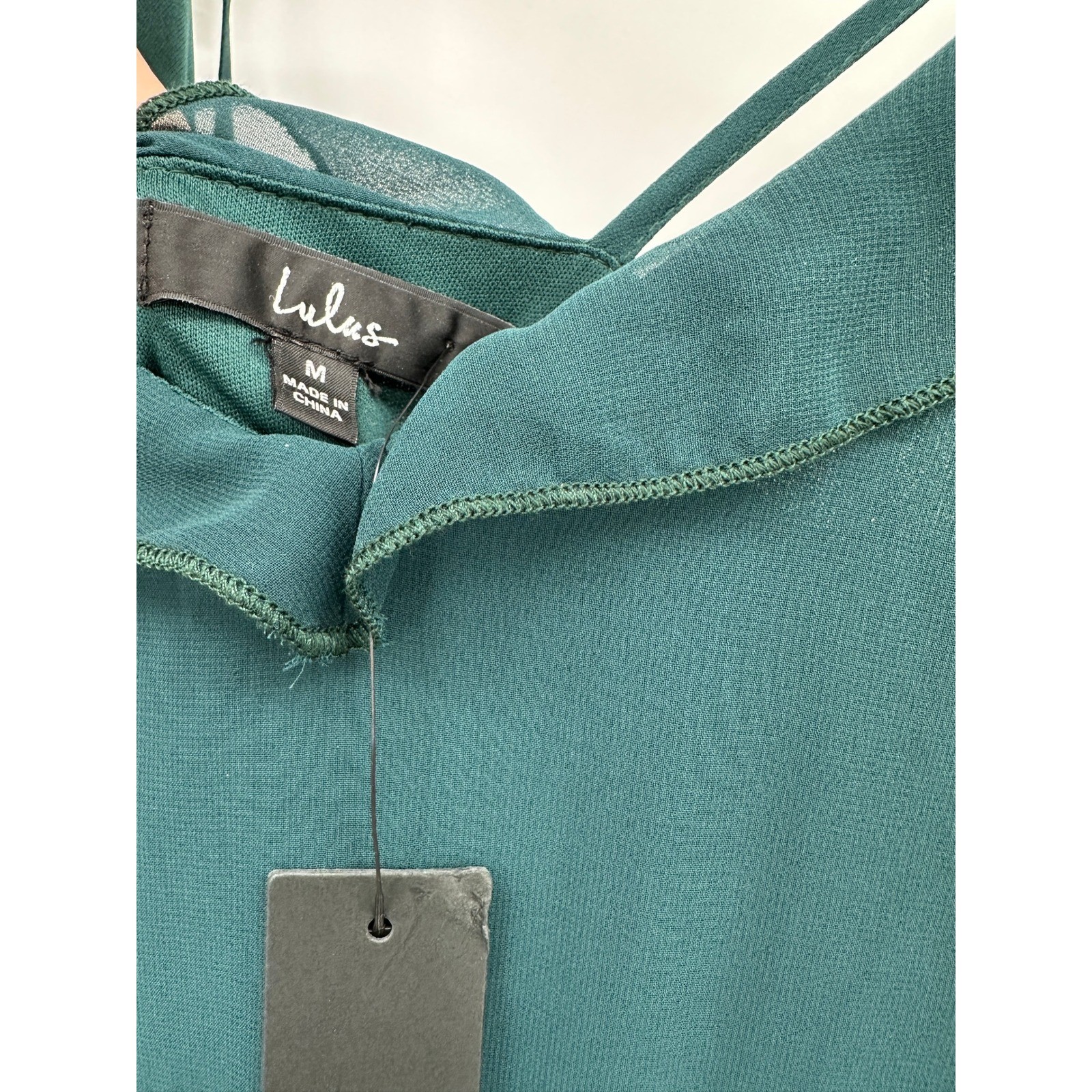 Lulus Forest Green Pleated Ruffle Midi Dress D1778 Tie Strap Womens Medium
