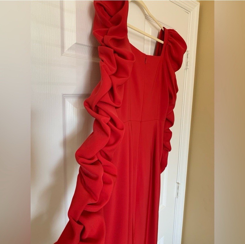 Antonio Melani Square Neck Long Ruched Sleeve Midi Sheath Dress Elegant Cocktail