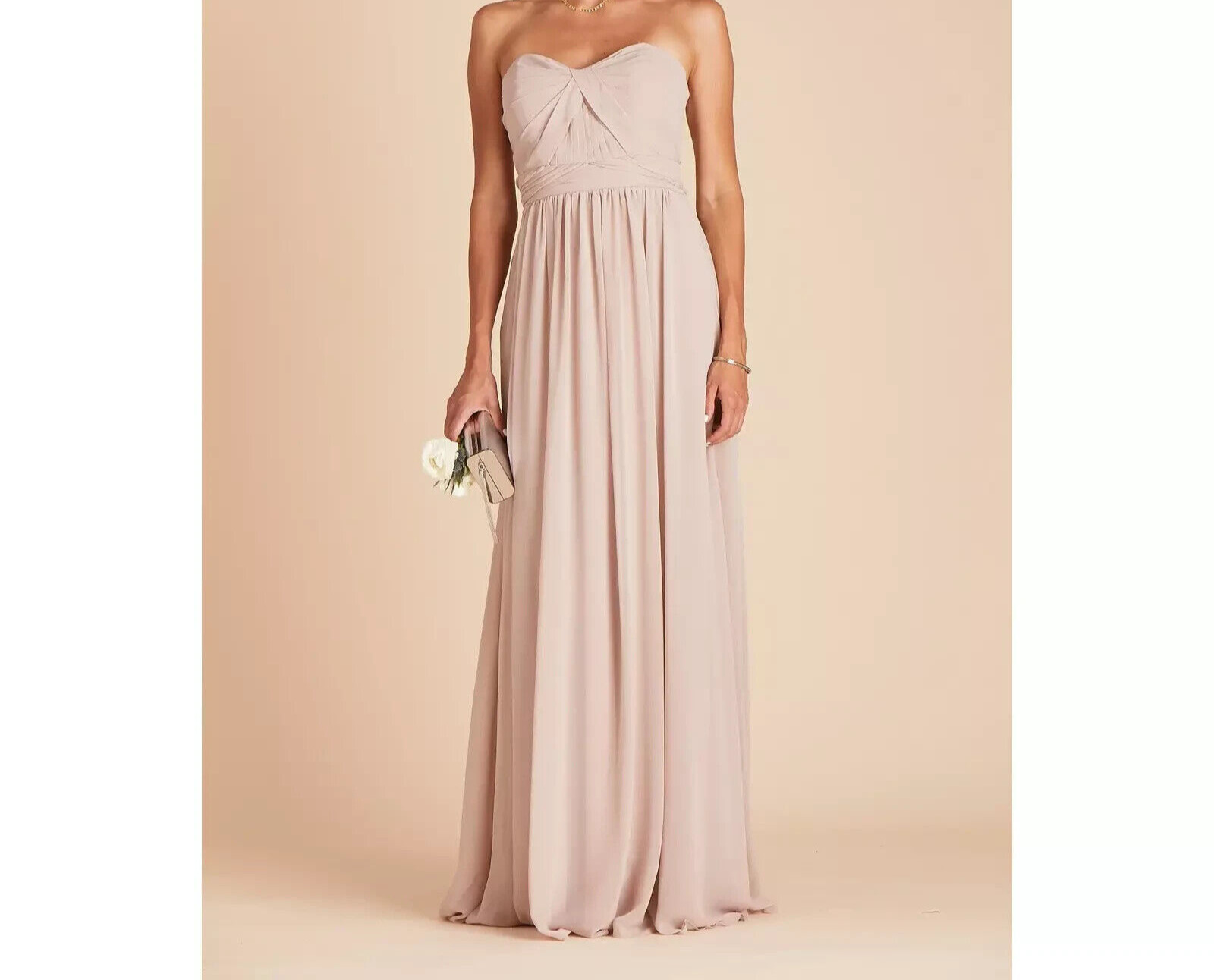 Birdy Grey Size Large Multi Style Strapless Tie Waist Gown Dusty Pink Blush