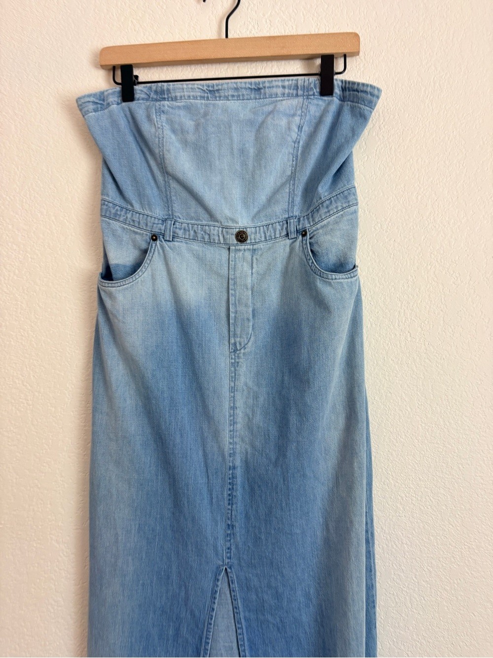 Free People Picture Perfect Light Wash Denim Strapless Dress