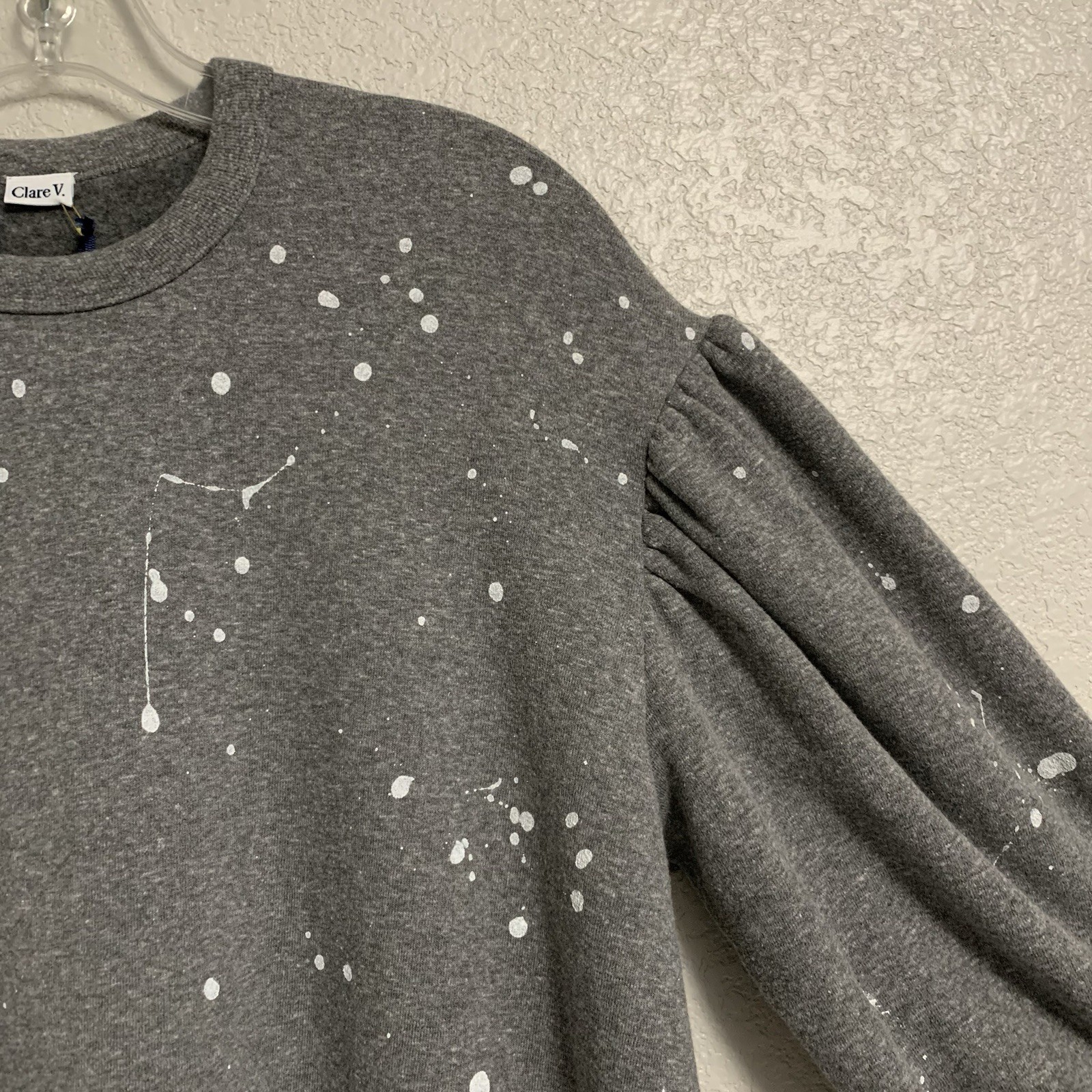 Clare V Sweatshirt Dress Womens M Drop Shoulder Puff Balloon Sleeve Grey Splash