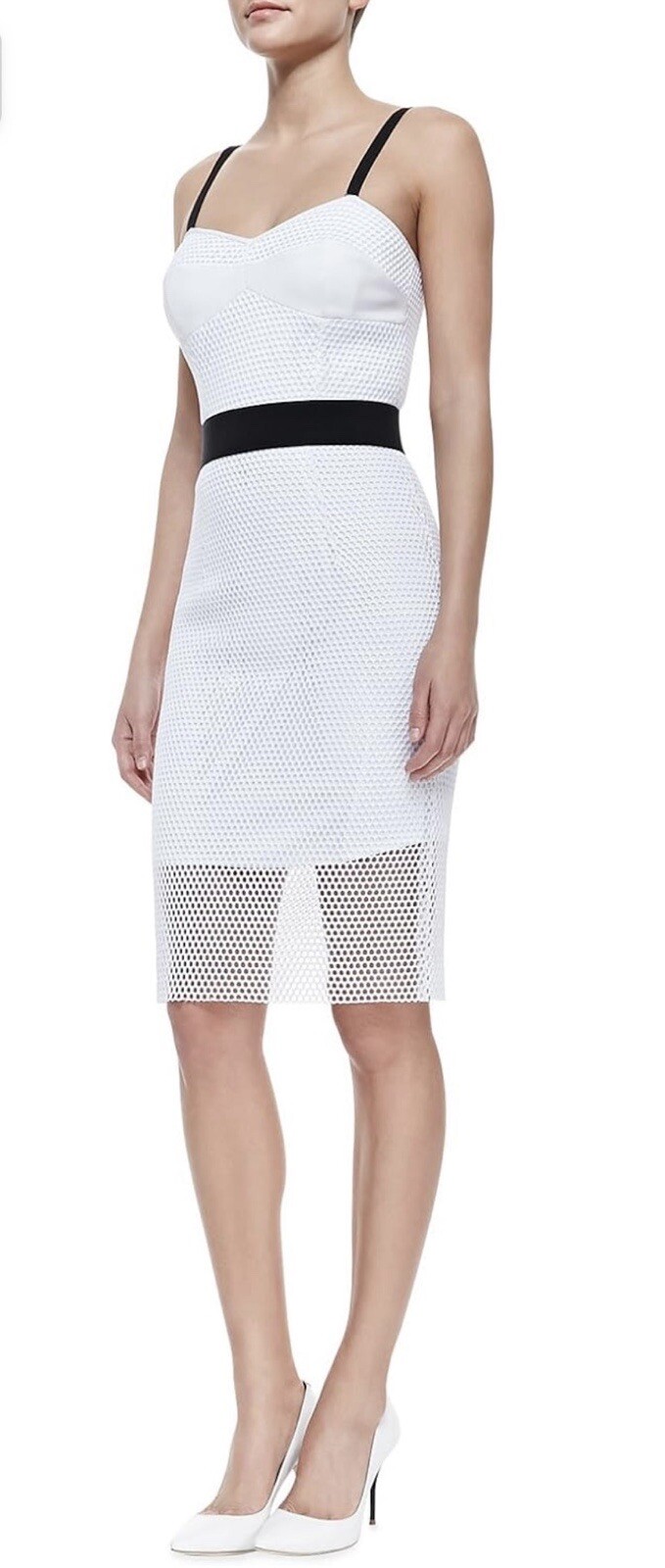 MILLY Women’s White Colorblock Neoprene Scuba Mesh Bustier Cocktail Midi Dress 8