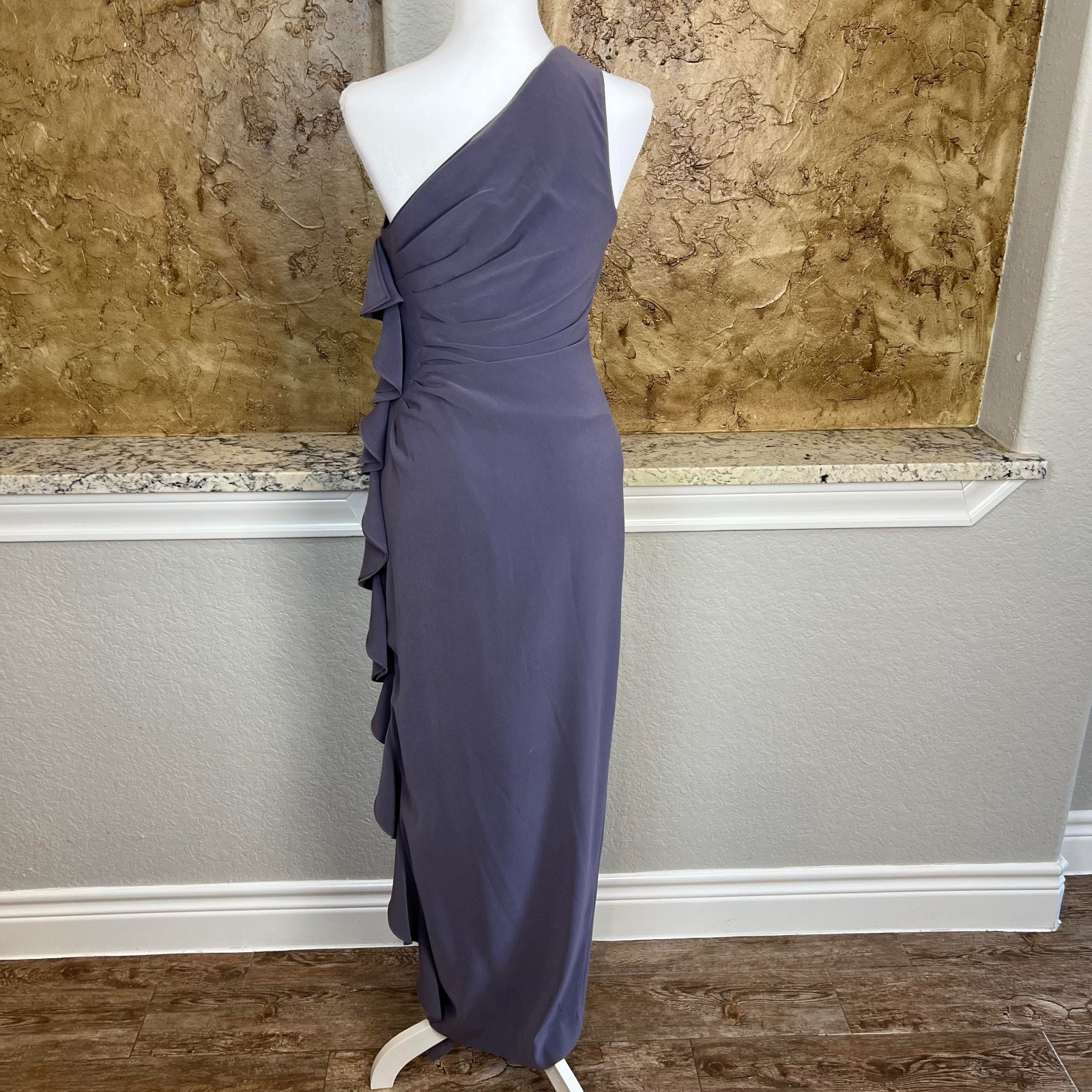 St John Couture One Shoulder Draped Maxi Gown Dress Size 2 Purple Silk Lined